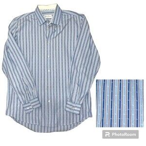 Robert Graham Men's Blue Striped Button Down Shirt Long Sleeve Size 42 / 16.5